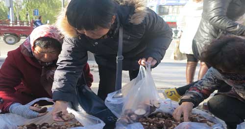 市區(qū)黃沙橋北一鮮香菇攤點生意紅火